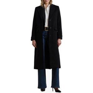 Black Wool Blend Reefer Coat Size 10 – Longline Notched Lapel Peacoat NWOT